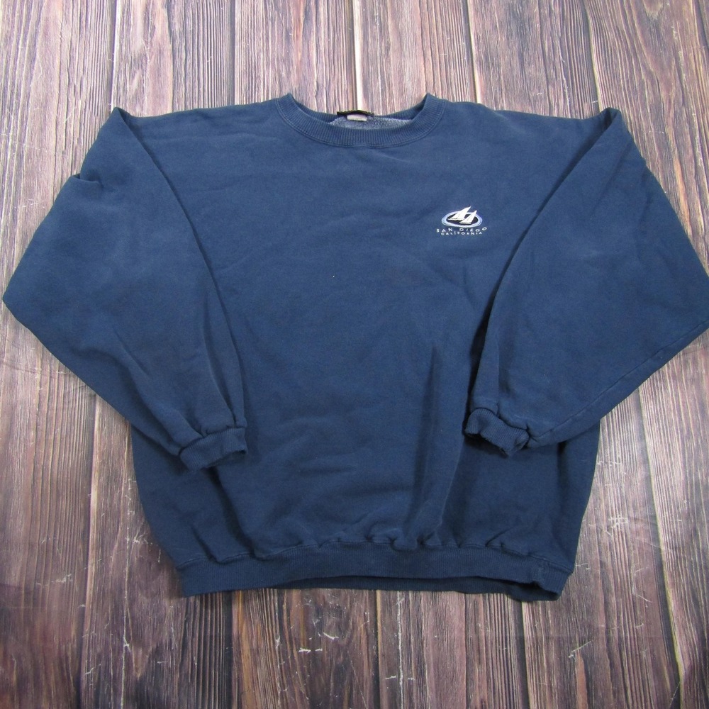 Vintage TechStyles Sweatshirt Mens M Blue Fleece San Diego California Crewneck
